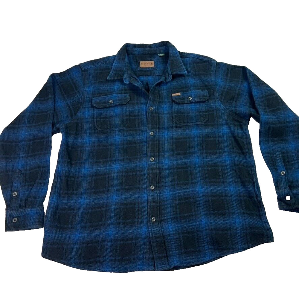 Orvis Shirt Jacket Mens XXL Plaid Heavyweight Flannel Adult Hand Pockets